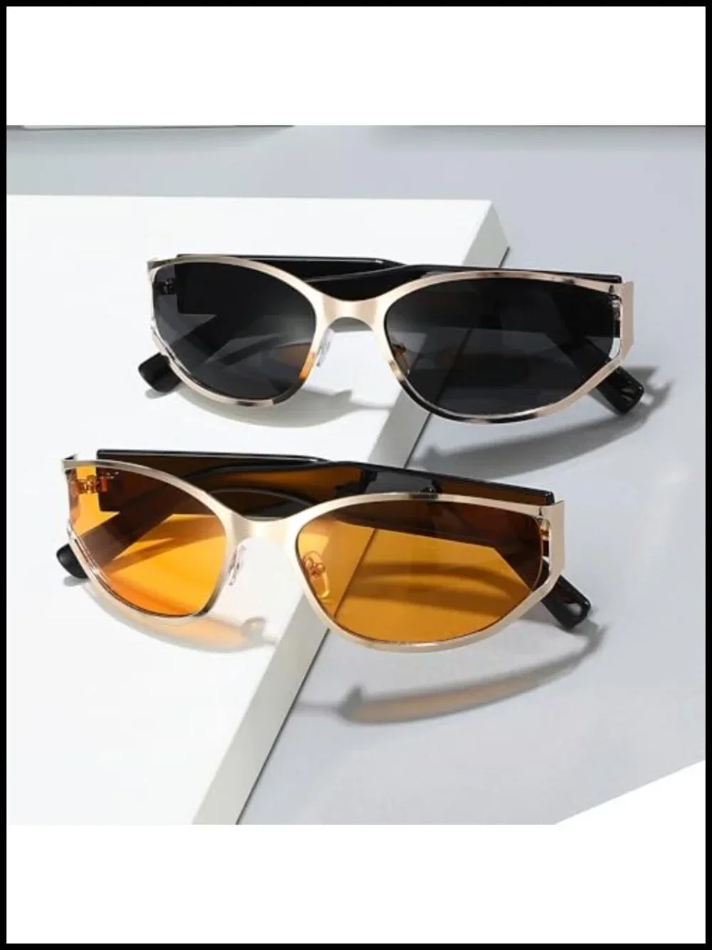 Y2K Wrap Around Sunglasses Retro Oval Lens UV400 Metal Frame